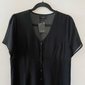 NWT Lumiere Black Chiffon Sheer Cap Sleeve Dress